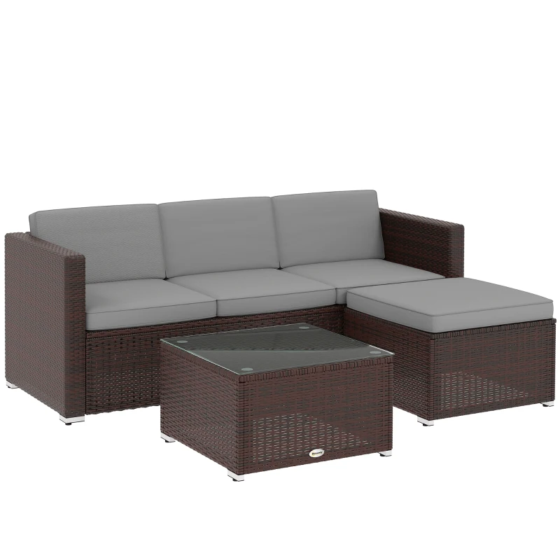 Outsunny Patio Furniture w/ Soft Cushions, Corner Sofa Sets, Grey