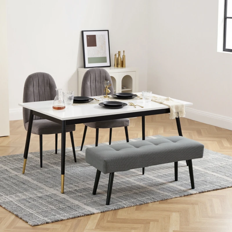 HOMCOM 39" Upholstered Ottoman Bench, Corduroy Entryway Bedroom Bench with Padded Seat and Steel Legs for Bedroom, Grey