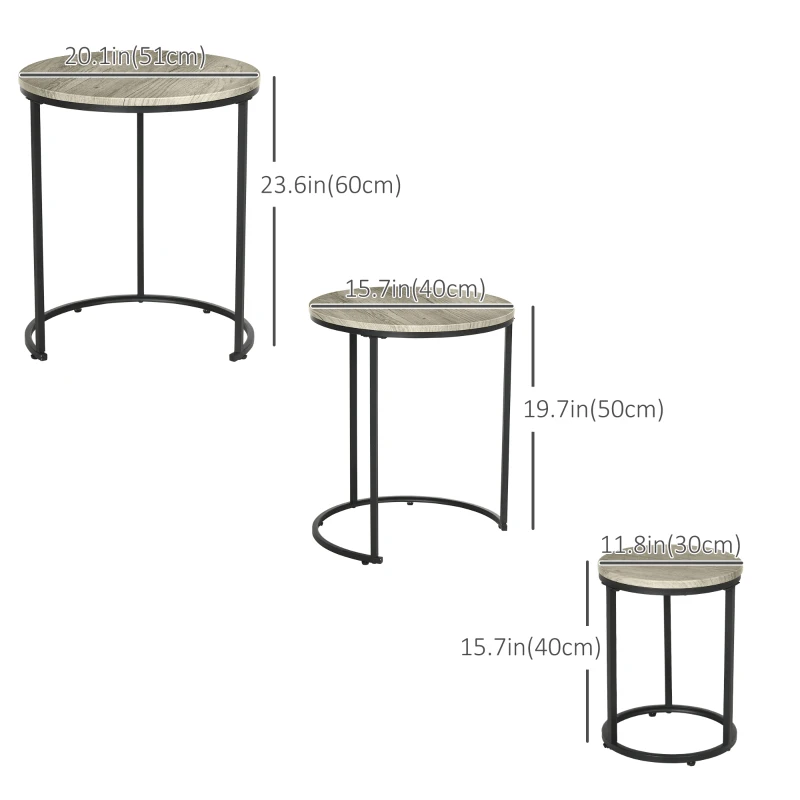 HOMCOM Nesting Tables Set of 3, Round Coffee Table, Stacking Side Tables with Steel Frame for Living Room