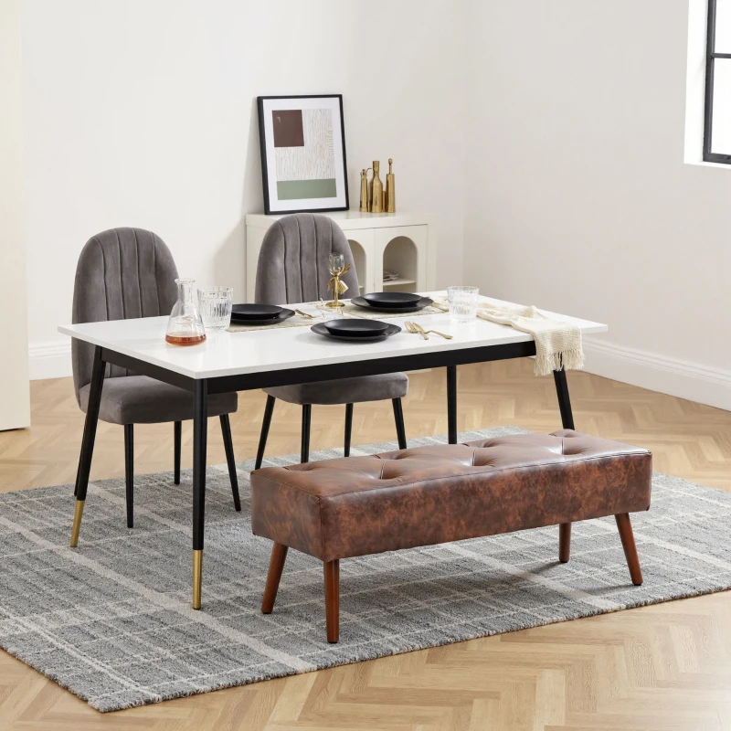 HOMCOM Bedroom Bench, End of Bed Bench with Button Tufted, PU Leather Upholstered Entryway Bench with Wood Legs, Brown