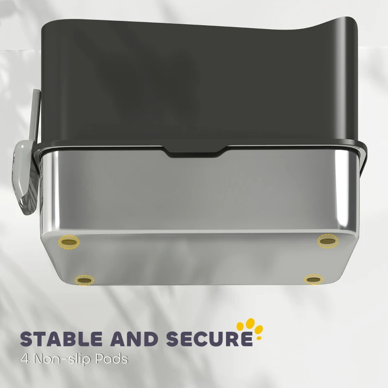 PawHut Extra Large Stainless Steel Litter Box, Enclosed Cat Litter Box with Scoop, Top Entrance, Non-slip Pads, Black