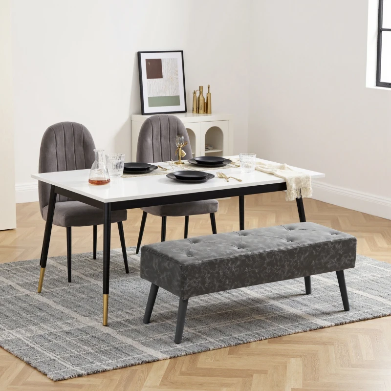 HOMCOM Bedroom Bench, End of Bed Bench with Button Tufted, PU Leather Upholstered Entryway Bench with Wood Legs, Grey