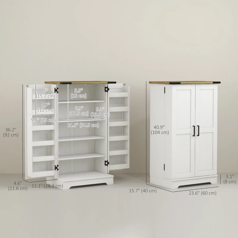 HOMCOM Farmhouse Kitchen Pantry Storage Cabinet, Kitchen Pantry Cabinet with Doors and Adjustable Shelves, Cream White