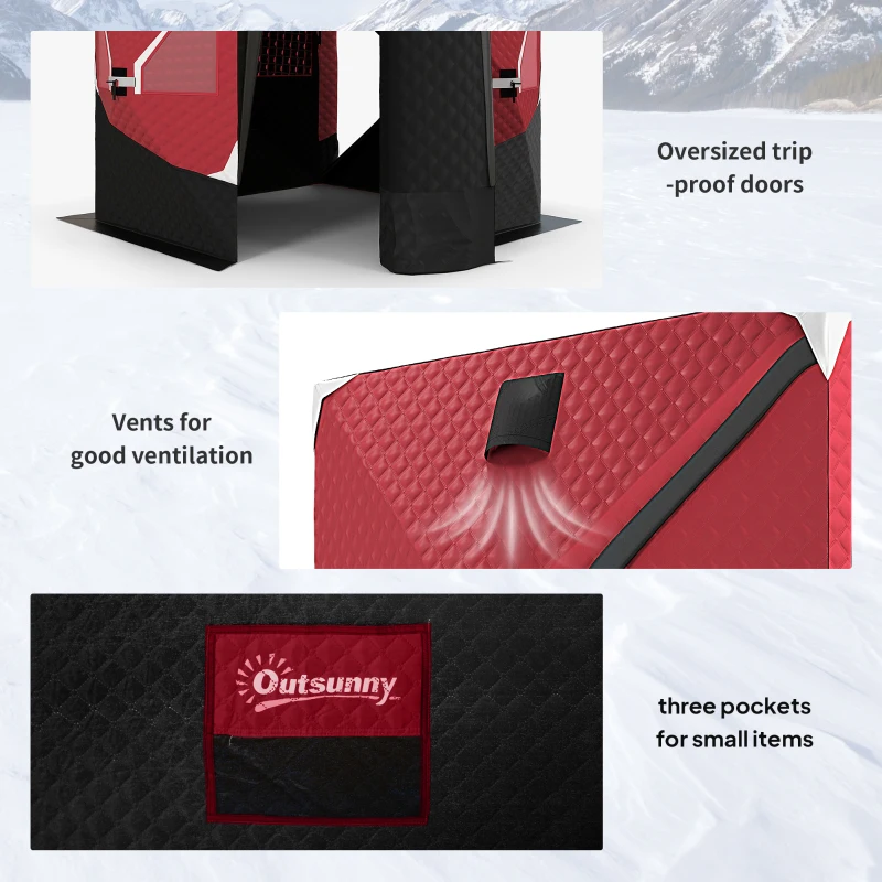Outsunny 3-4 Person Insulated Ice Fishing Shelter, Pop up, with Oversized Doors, Windows, Vents and Carry Bag, for Low-Temp -22℉