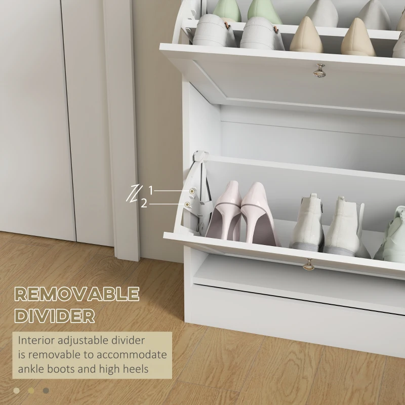 HOMCOM Slim Shoe Storage Cabinet, Modern Shoe Cabinet with 2 Flip Drawers and Adjustable Shelves for 8-12 Pairs, White