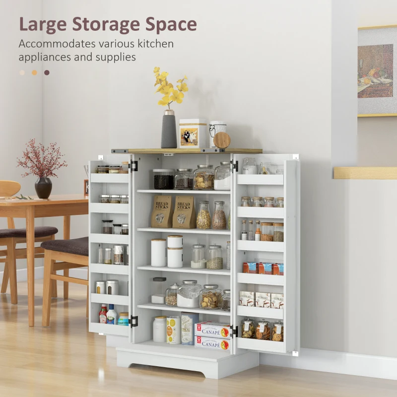 HOMCOM Farmhouse Kitchen Pantry Storage Cabinet, Kitchen Pantry Cabinet with Doors and Adjustable Shelves, Cream White
