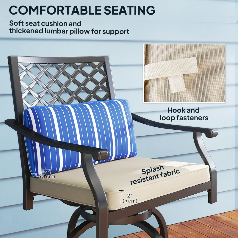 Outsunny Outdoor Bar Stools Set of 2, Bar Height Swivel Patio Chairs with Cushion, Pillow Footrest for Poolside, Backyard