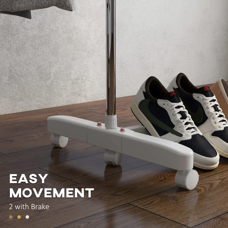 HOMCOM 3-Tier Foldable Clothes Drying Rack, Stainless Steel Laundry Rack with 2 Side Wings and 6 Castors, Collapsible Adjustable Clothes Airer for Indoor Outdoor, White