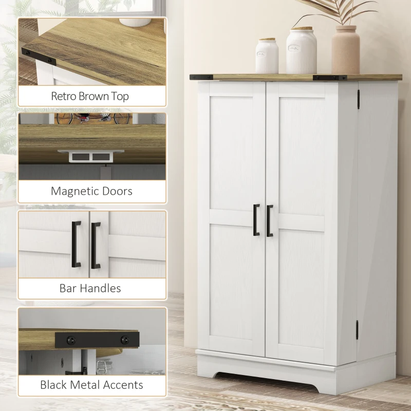 HOMCOM Farmhouse Kitchen Pantry Storage Cabinet, Kitchen Pantry Cabinet with Doors and Adjustable Shelves, Cream White