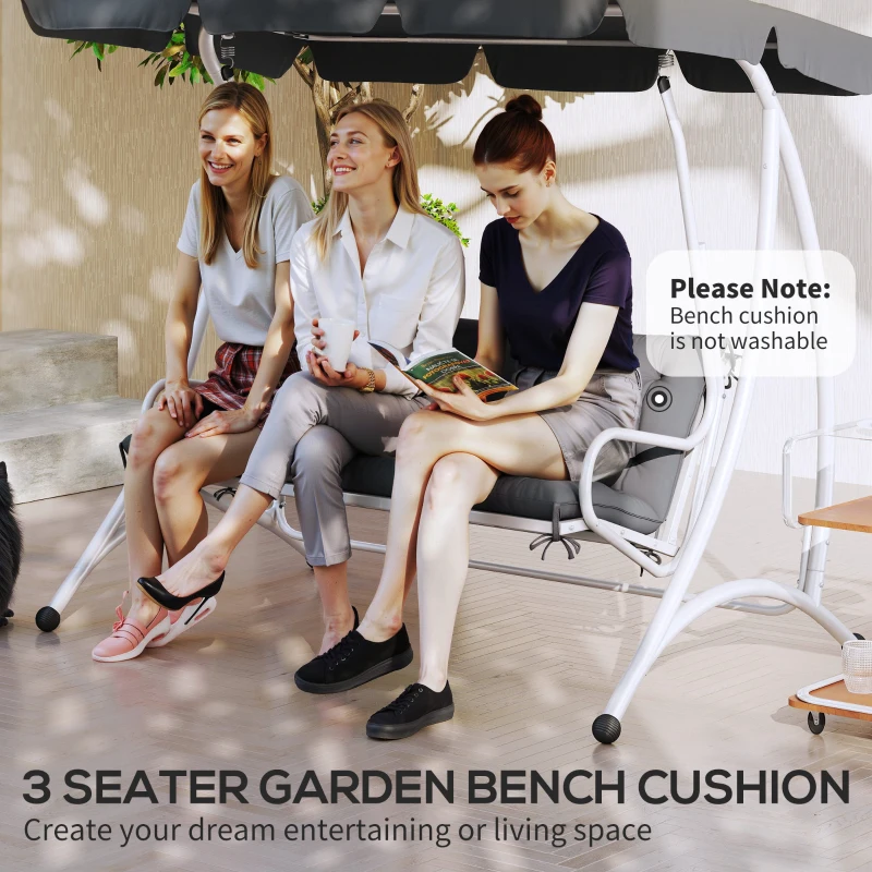 Outsunny 3 Seater Outdoor Seat Pads Bench Swing Chair Replacement Cushions Backrest for Patio Garden, Dark Grey