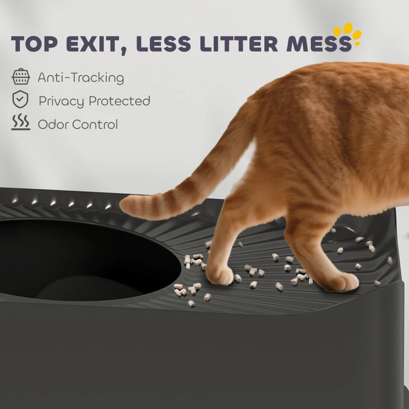 PawHut Extra Large Stainless Steel Litter Box, Enclosed Cat Litter Box with Scoop, Top Entrance, Non-slip Pads, Black