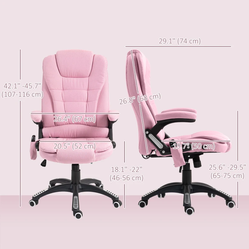 Vinsetto 6 Point Vibrating Massage Home Office Chair High Back Executive Chair with Reclining Back, Swivel Wheels, Pink