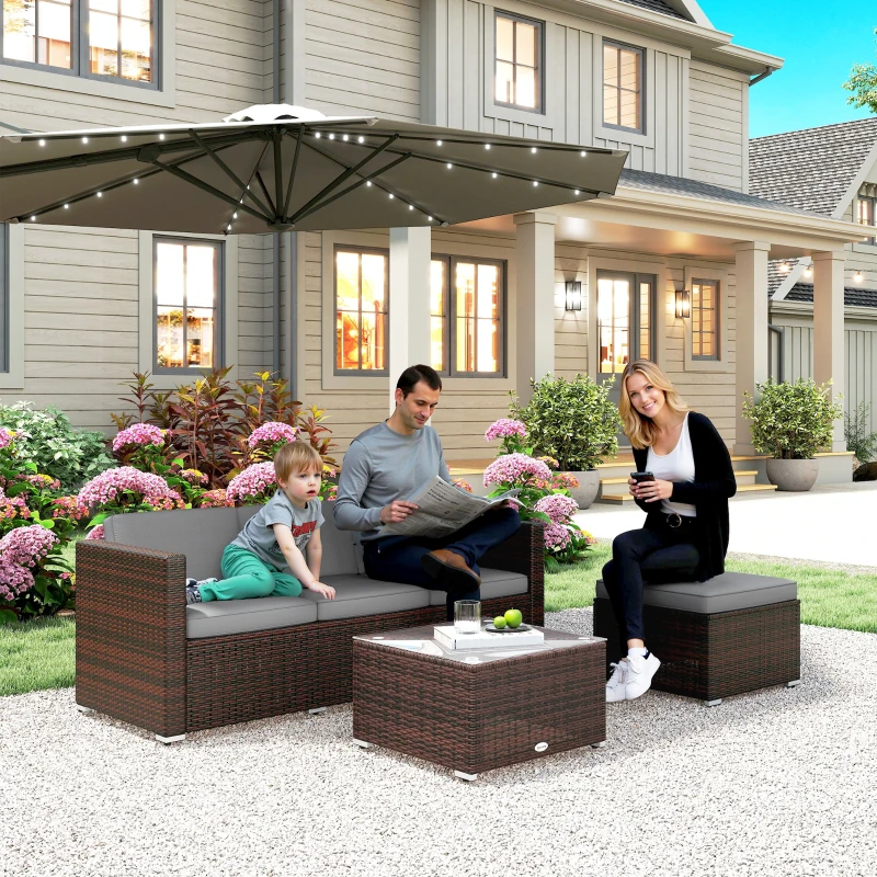 Outsunny Patio Furniture w/ Soft Cushions, Corner Sofa Sets, Grey
