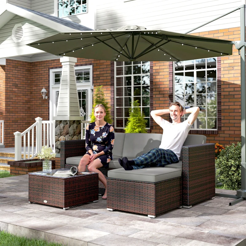 Outsunny Patio Furniture w/ Soft Cushions, Corner Sofa Sets, Grey