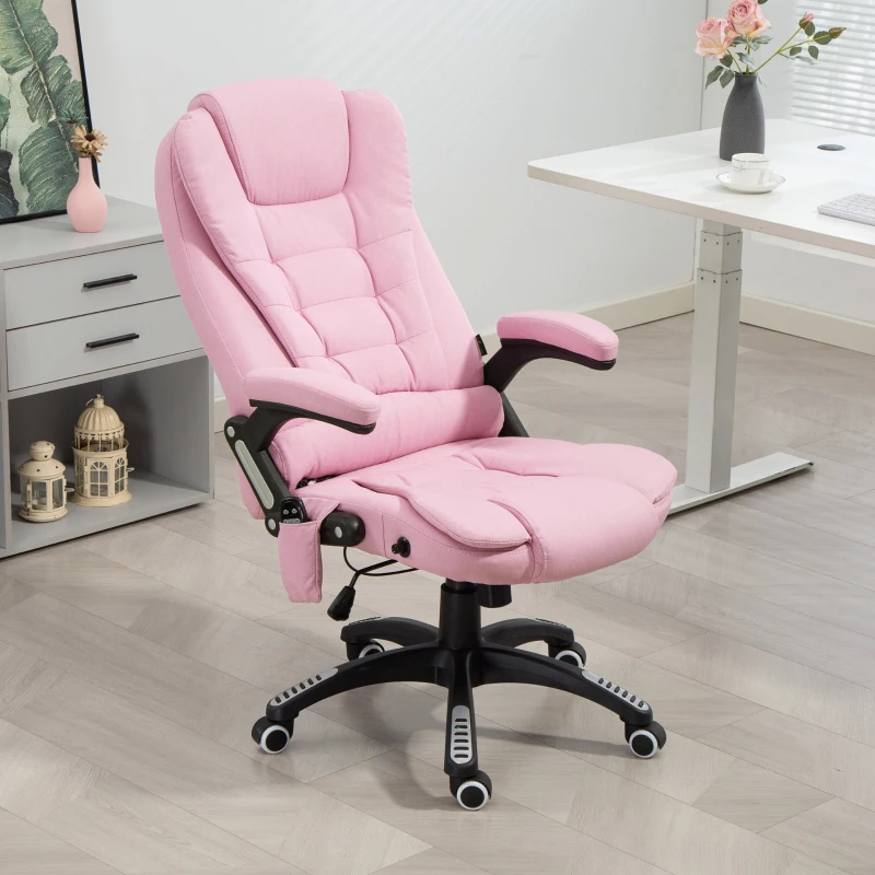 Vinsetto 6 Point Vibrating Massage Home Office Chair High Back Executive Chair with Reclining Back, Swivel Wheels, Pink