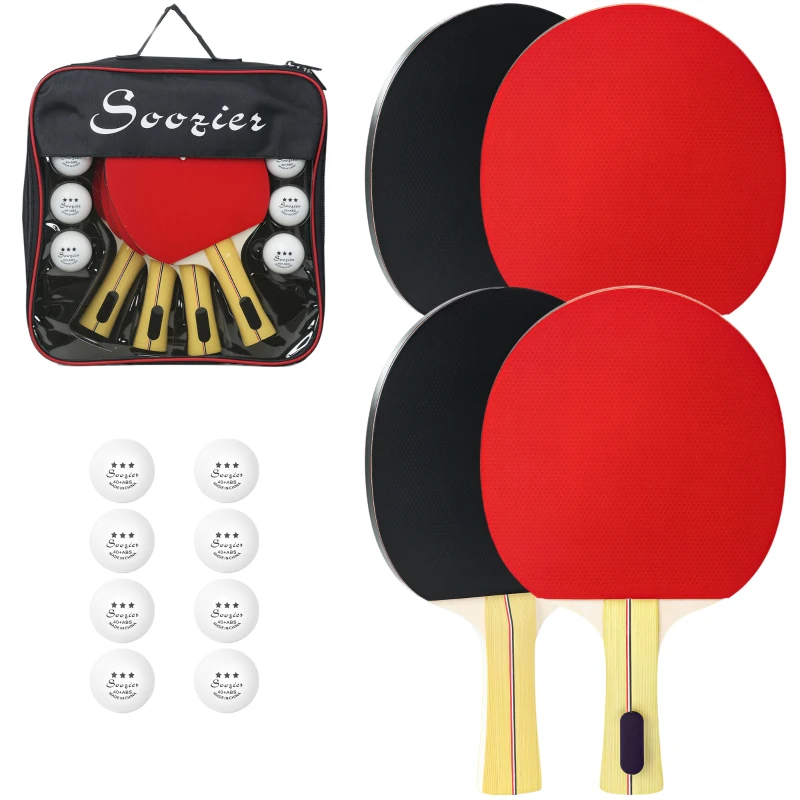 Soozier Ping Pong Paddle Set, Portable Table Tennis Rackets with 8 Ping Pong Balls, Storage Case for Teens, Adults