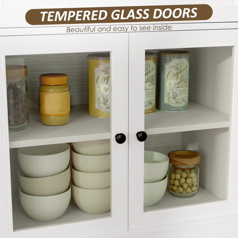 HOMCOM Sideboard Buffet Cabinet with Storage, Coffee Bar Cabinet with Glass Doors and Adjustable Shelves, Distressed White