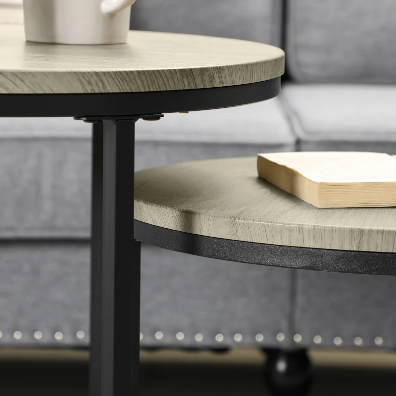 HOMCOM Nesting Tables Set of 3, Round Coffee Table, Stacking Side Tables with Steel Frame for Living Room