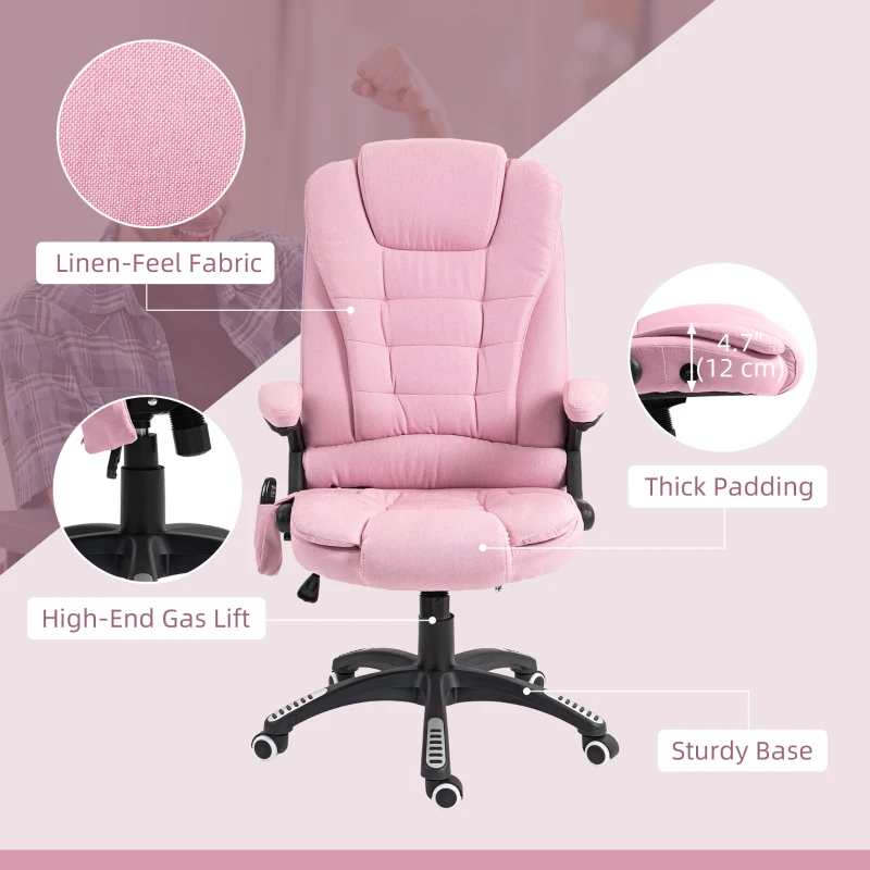 Vinsetto 6 Point Vibrating Massage Home Office Chair High Back Executive Chair with Reclining Back, Swivel Wheels, Pink