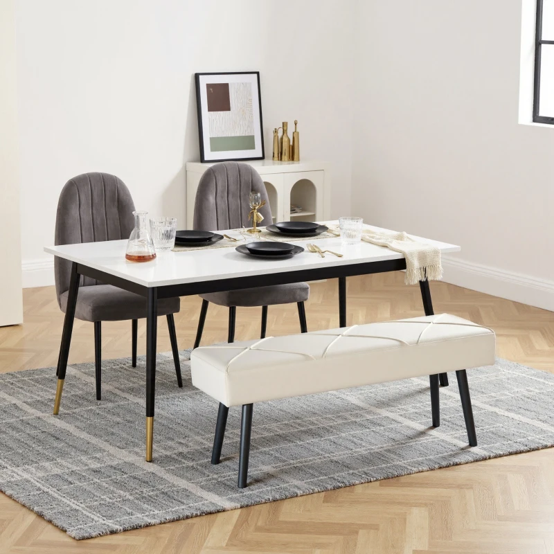 HOMCOM 39 Inches Upholstered Bedroom Bench, Modern End of Bed Bench with Steel Legs, Cream White