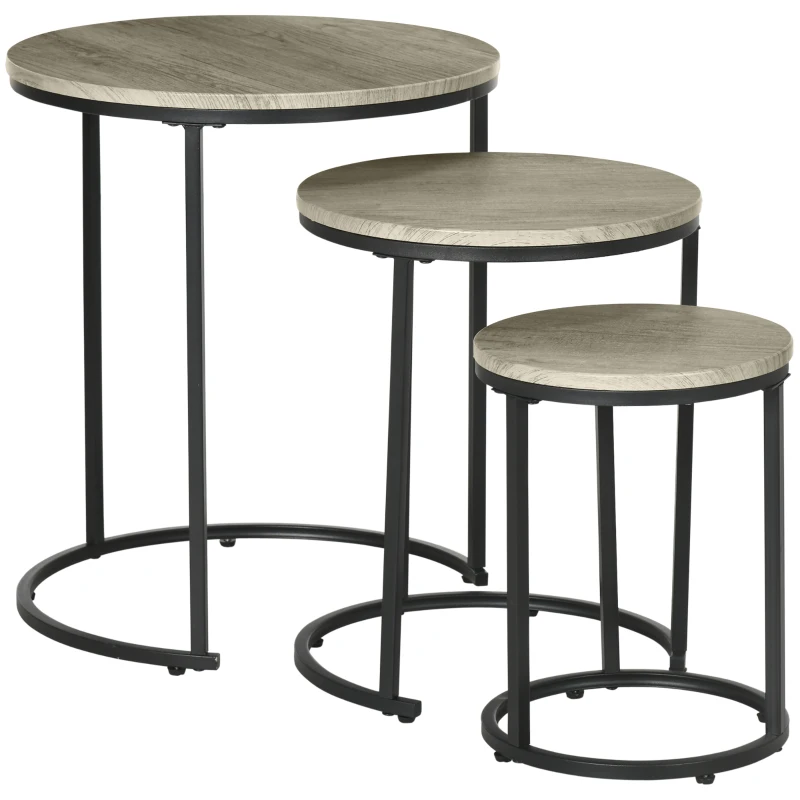 HOMCOM Nesting Tables Set of 3, Round Coffee Table, Stacking Side Tables with Steel Frame for Living Room
