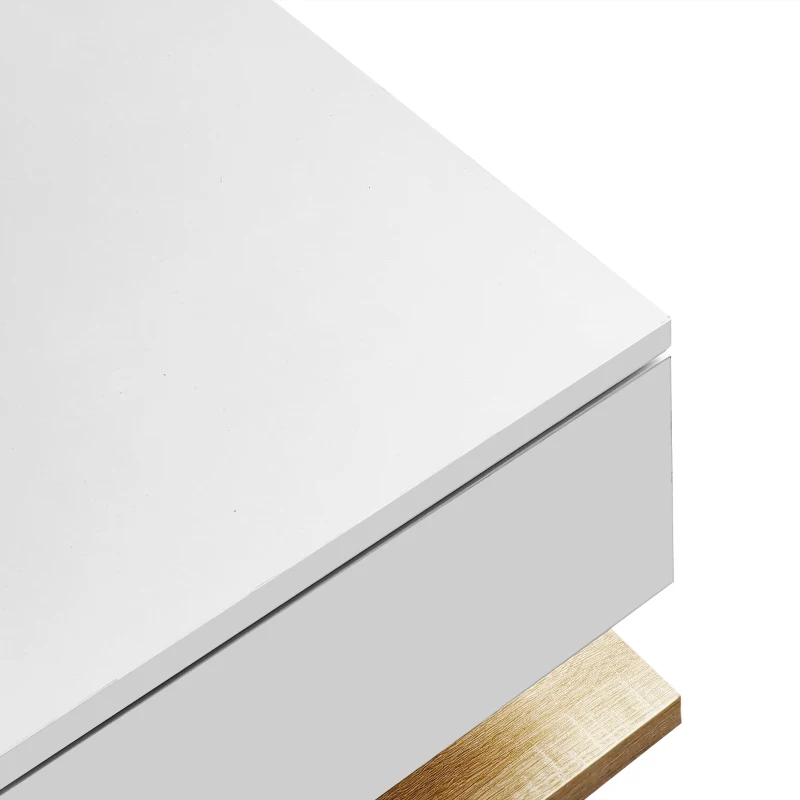 High-Gloss Coffee Table with Glass and LED Effect, Modern Design with Storage Compartment, 41.5" L x 21.5" W x 12.5" H, White+Wood