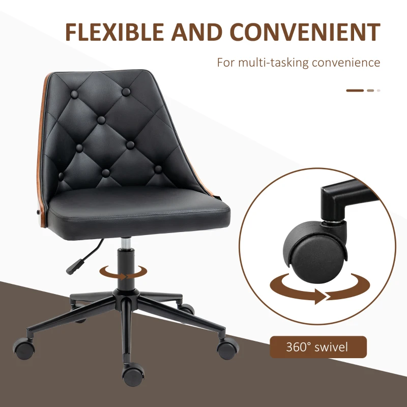 HOMCOM Office Chair, PU Leather Desk Chair with 360 Degree Swivel Wheels, Adjustable Height, Tilt Function, Black