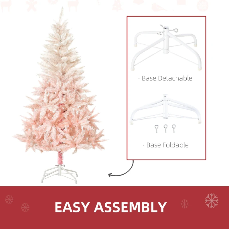 HOMCOM 7ft Artificial Christmas Tree Home Decoration Automatic Open  White and Pink