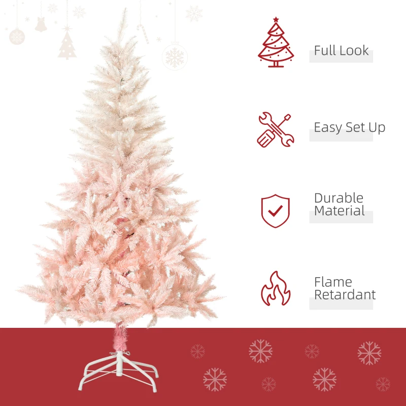 HOMCOM 7ft Artificial Christmas Tree Home Decoration Automatic Open  White and Pink