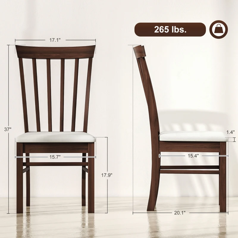 HOMCOM Wooden Dining Chairs Set of 4, Farmhouse Upholstered Kitchen Chairs with Rubber Wood Frame, Dark Brown and Beige