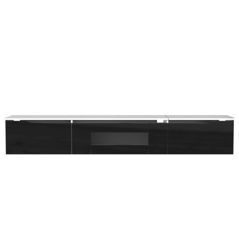 High-Gloss TV Stand with Colour-Changing LED Lighting and Versatile Mounting Options, Easy to Install, 71" L x 12" W x 12" H, Black+White