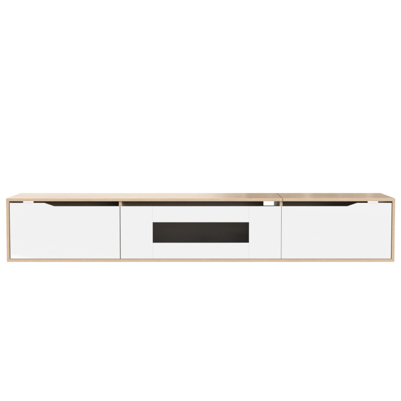 High-Gloss TV Stand with LED Lighting, Modern Design and Versatile Mounting Options, Easy to Install, 71" L x 12" W x 12" H, White+Wood