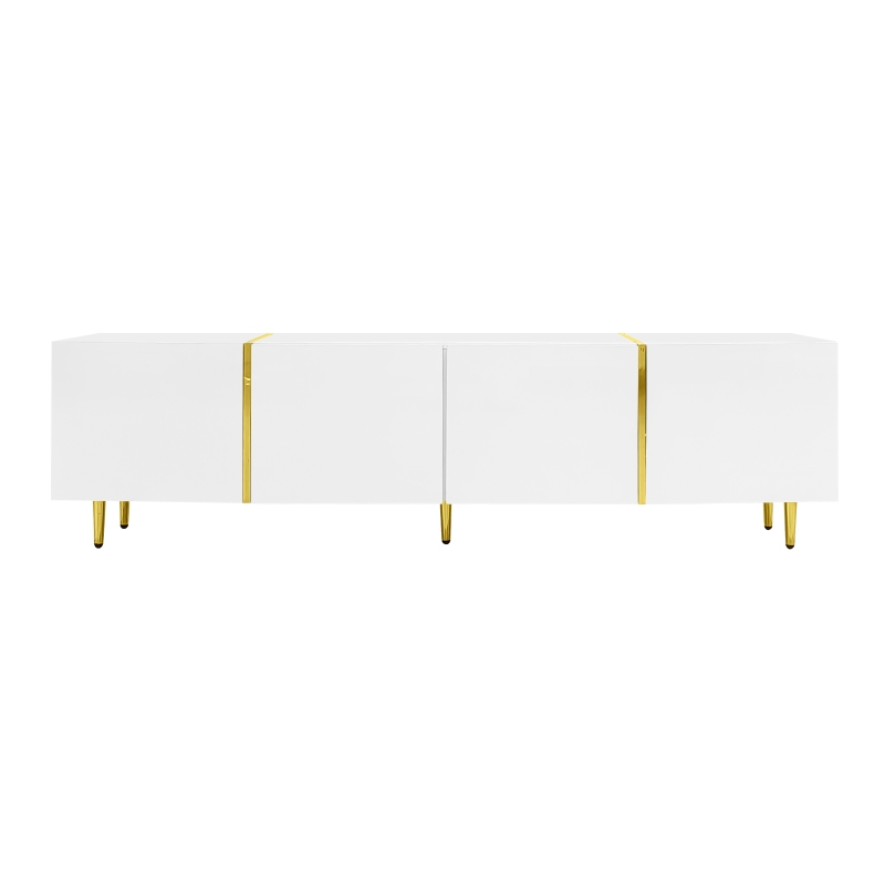 High-Gloss TV Stand with 4 Doors and Modern Minimalist Design, Soft-Close Hinges, Modern Design, Easy to Install, 67" L x 13.5" W x 18" H, White
