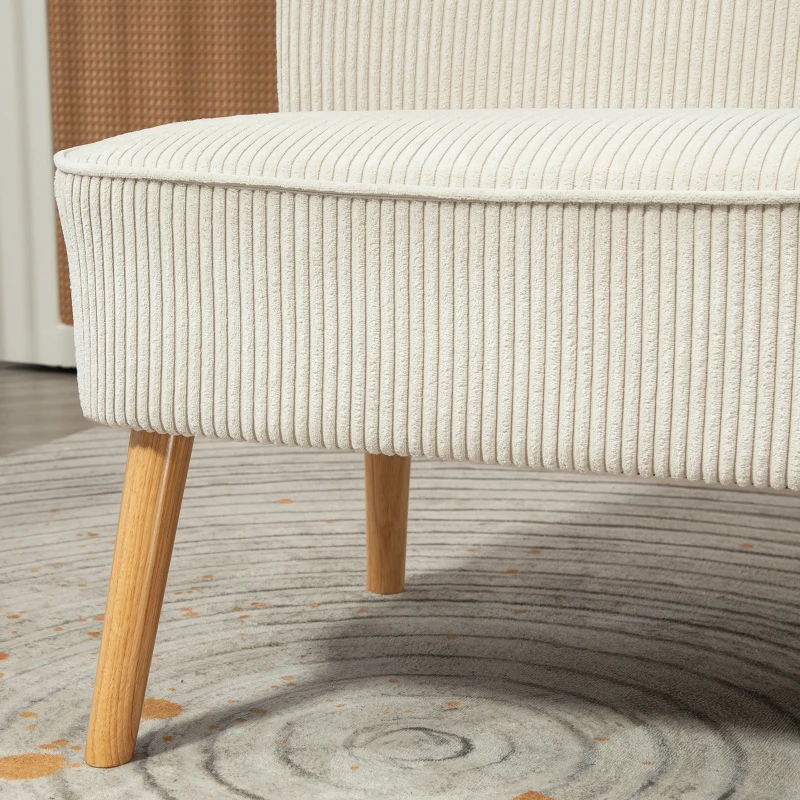 HOMCOM Modern 2 Seater Sofa, Upholstered Two Seater Couch with Rubber Wood Legs, Cream White