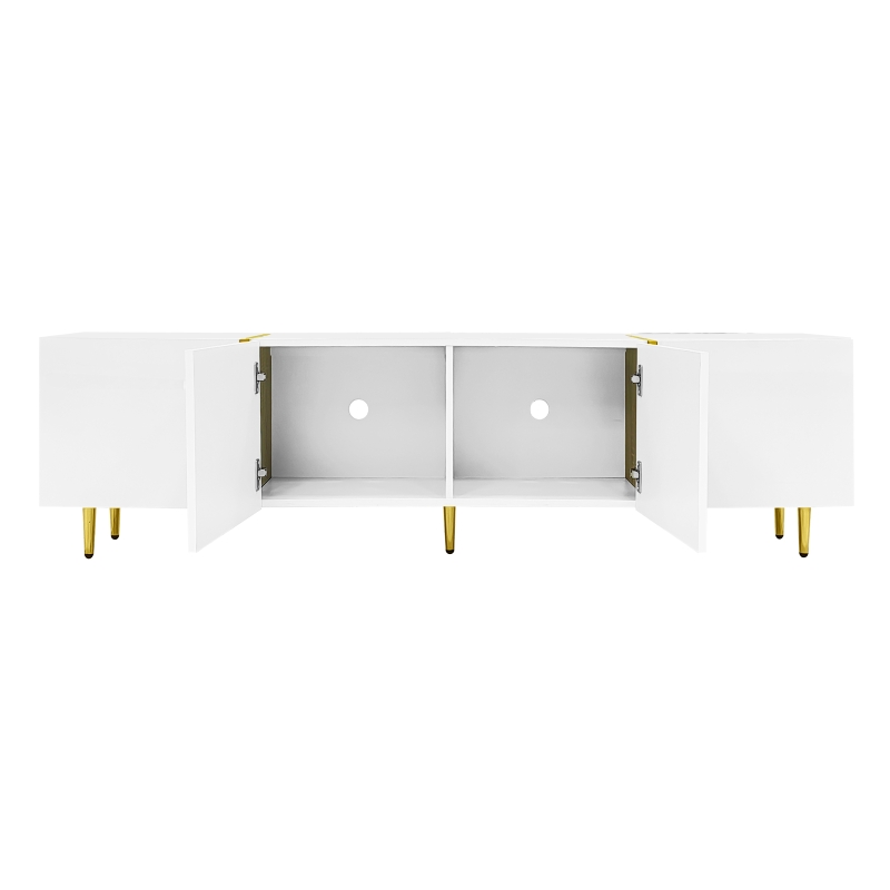 High-Gloss TV Stand with 4 Doors and Modern Minimalist Design, Soft-Close Hinges, Modern Design, Easy to Install, 67" L x 13.5" W x 18" H, White