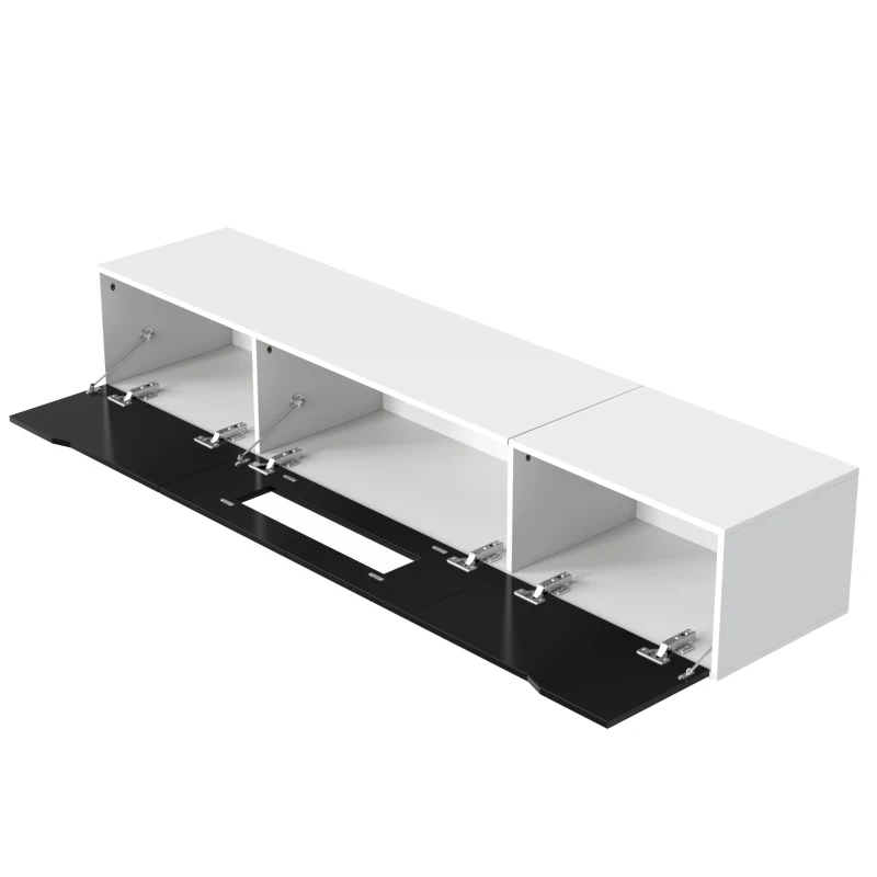 High-Gloss TV Stand with Colour-Changing LED Lighting and Versatile Mounting Options, Easy to Install, 71" L x 12" W x 12" H, Black+White