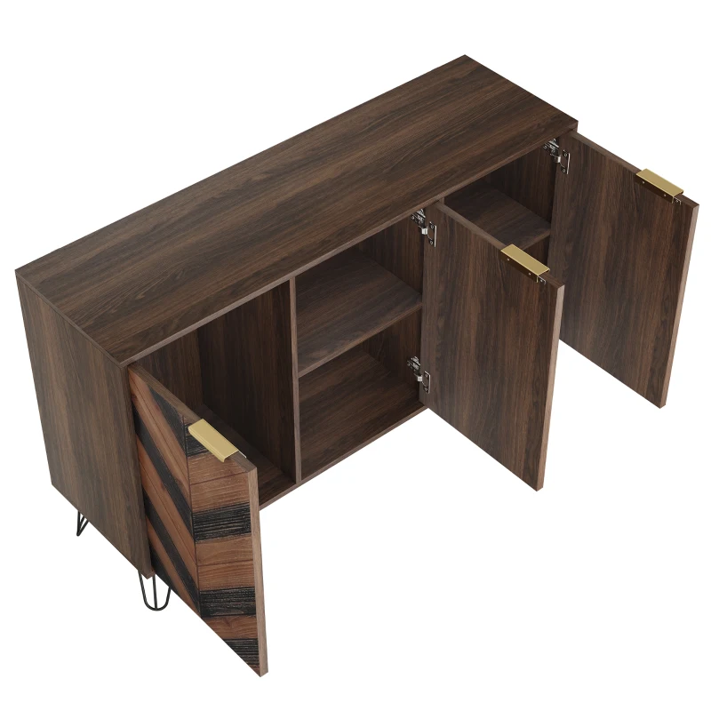 Unique Three-Door Sideboard with Adjustable Shelves, Sturdy and Stable Construction, Easy Assembly, 47" L x 14" W x 29.5" H, Natural