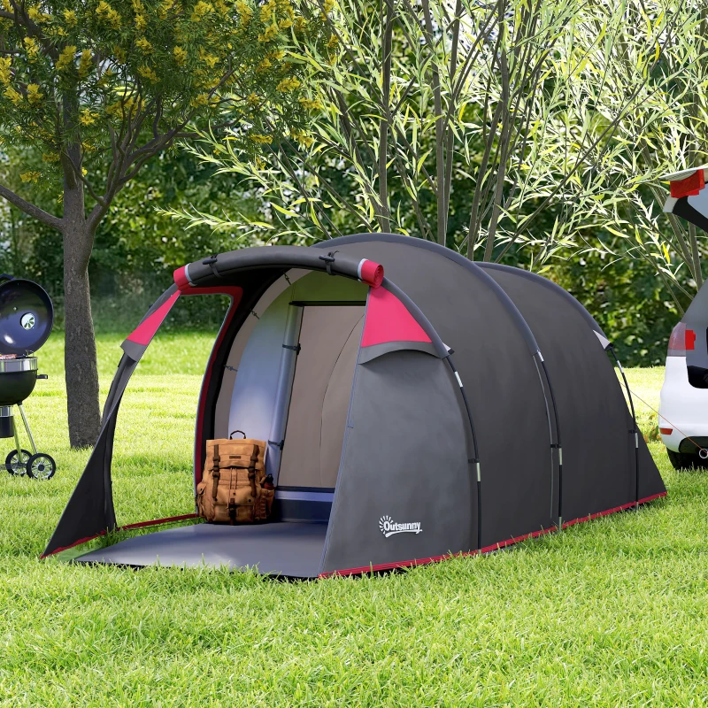 Outsunny Pop Up Camping Tent for 2-3 Person Tent with Screen Room Zippered Doors Carry Bag for Fishing Hiking Dark Grey