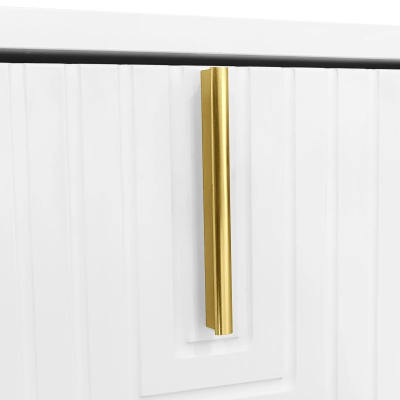 Modern TV Stand with Textured Doors, Gold Handles and Legs, Ample Storage Space, Easy to Install, 63" L x 15" W x 17.5" H, White