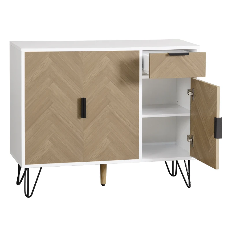 Modern Storage Cabinet with Drawer and Adjustable Shelves, Sideboard with Soft-Close Hinges, 35.5" L x 11.5" W x 28.5" H, White+Wood