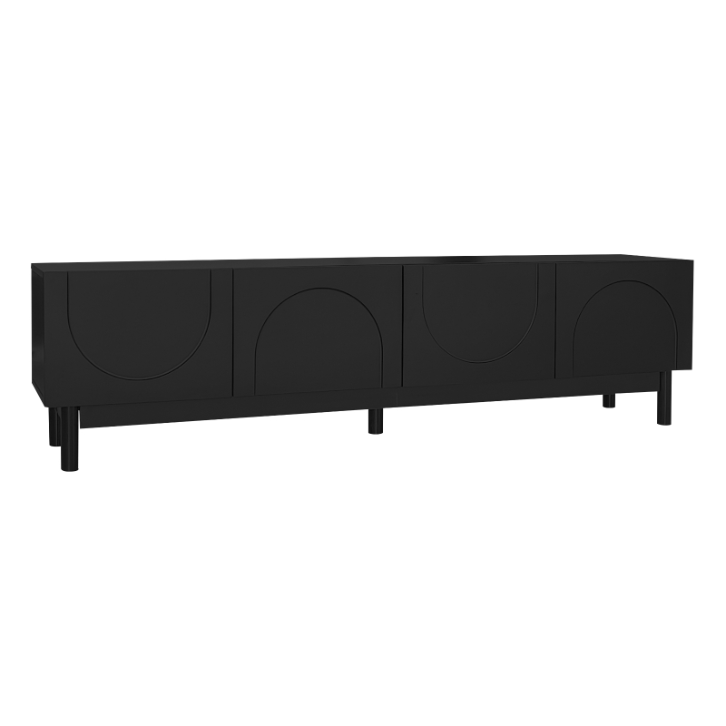 Modern TV Stand with Wave Shaped Doors, Ample Storage and Sturdy Legs, Functional Design, Easy to Install, 66.5" L x 13.5" W x 18" H, Black