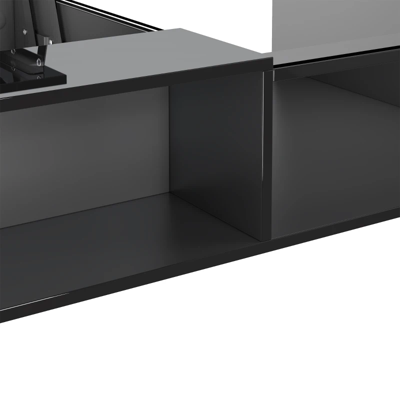 High-Gloss Coffee Table with LED Lighting and Glass Top, Adjustable Heigh, Storage Compartments, Easy to Install, 43.5" L x 21.5" W x 15.5" H, Black