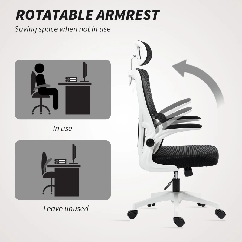 Vinsetto High Back Office Chair, Mesh Computer Desk Chair with Rotatable Headrest, Lumbar Back Support, Adjustable Height, Black