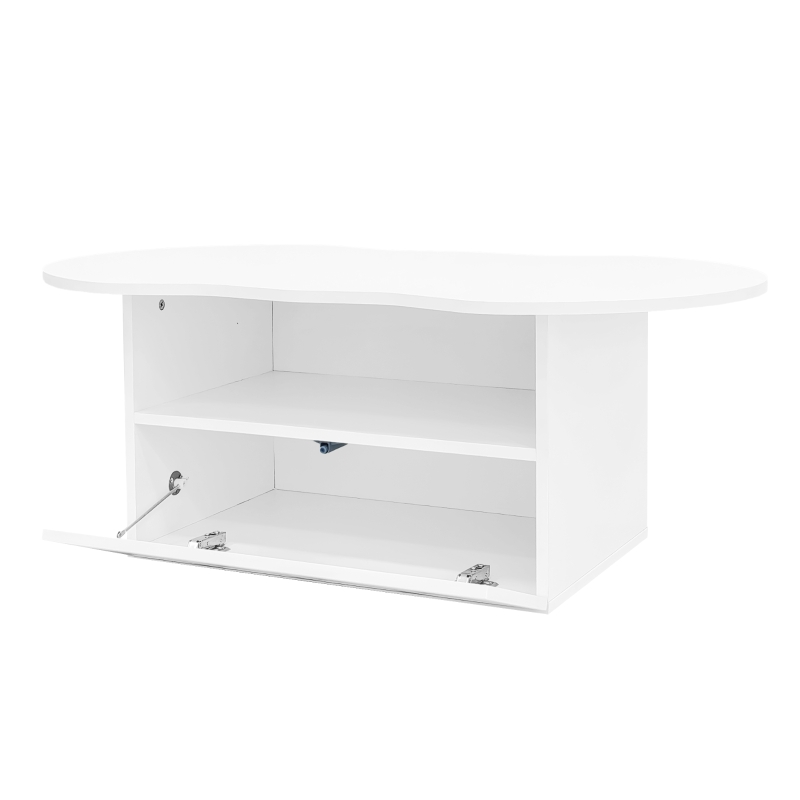 Cloud Coffee Table with Drawer and Open Storage, Particle Board, Cloud Coffee Table with Functional Design, 39.5" L x 23.5" W x 15" H, White