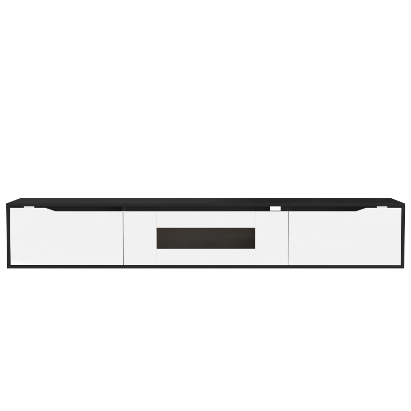 High-Gloss TV Stand with Customizable LED Lighting and Versatile Mounting Options, Modern Design, 71" L x 12" W x 12" H, Black+White