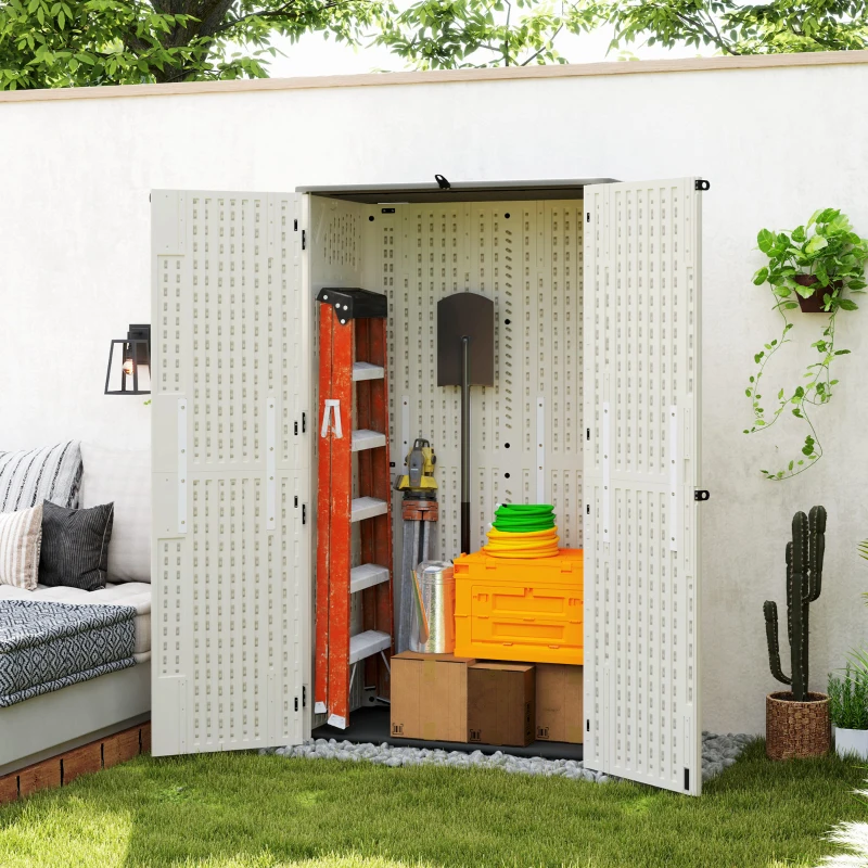 Outsunny 368 Gallon Outdoor Storage Cabinet with Openable Top and Lockable Doors for Lawnmower, Trash Can, Patio Accessories