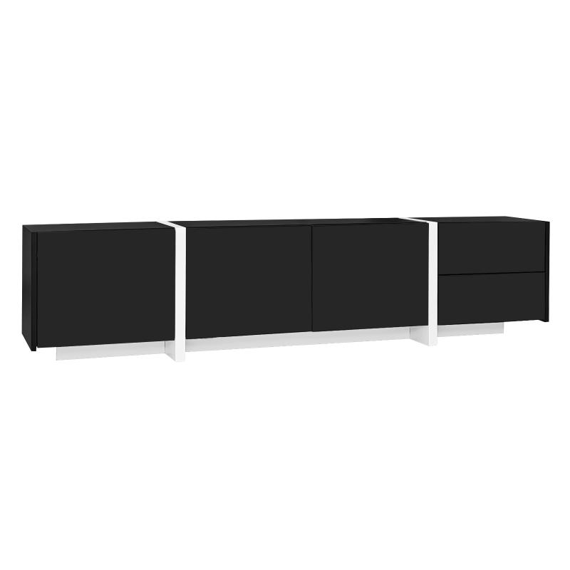 Modern TV Cabinet with High Gloss Finish and LED Light Strip, Ample Storage Space, Easy Assembly, 67" L x 11.5" W x 11.5" H, Black