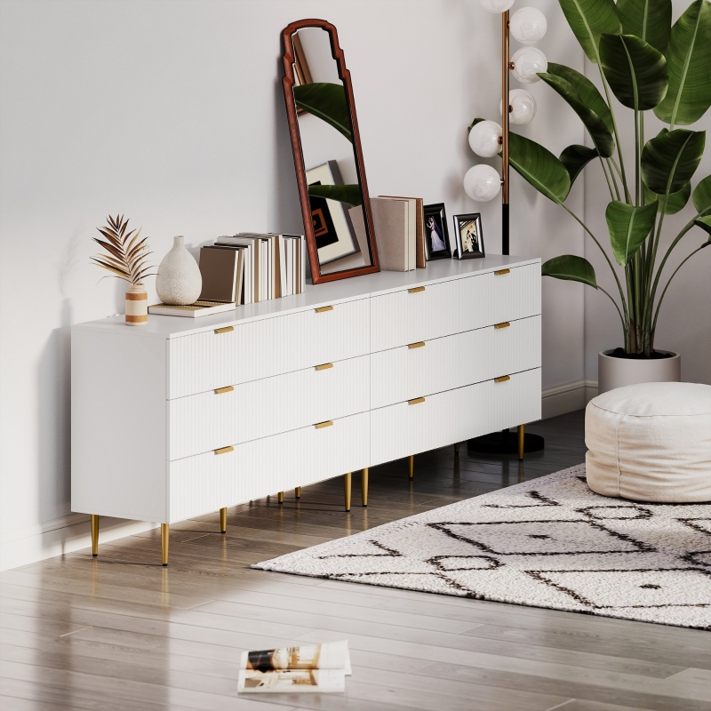 Modern Dresser With Gold Handles Modern 6 Drawer Tall Dresser - White  Vertical Chest Of Drawers With Gold Handles For Bedroom, Office, Hallway  Storage Tall Dresser For Bedroom