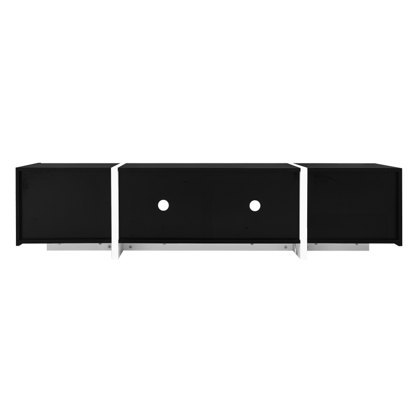 Modern TV Cabinet with High Gloss Finish and LED Light Strip, Ample Storage Space, Easy Assembly, 67" L x 11.5" W x 11.5" H, Black