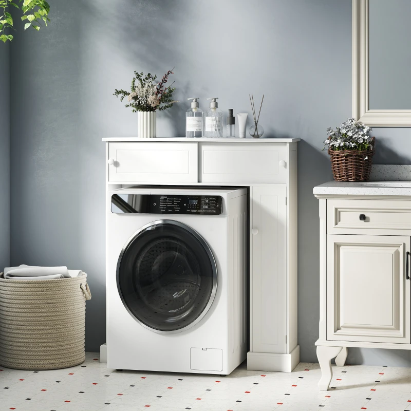 HOMCOM Modern Over The Toilet Storage, Bathroom Cabinets Over Toilet with 2 Sliding Doors, 3 Adjustable Shelves and Cupboard